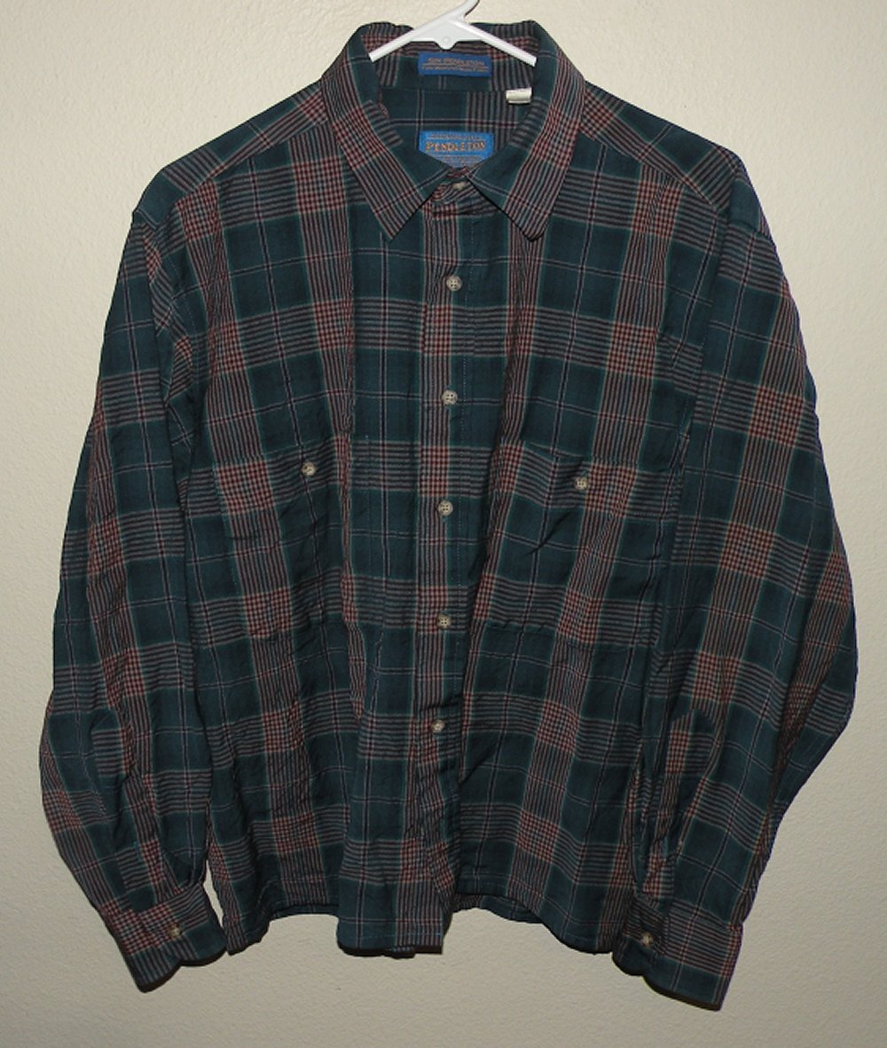 Sir Pendleton 100% Virgin Wool Shirt Men’s Large Green Plaid Made USA
